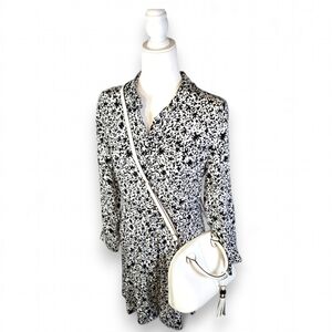 Whistles Floral Shirt Dress Black White Button Front Long Sleeve Size 8